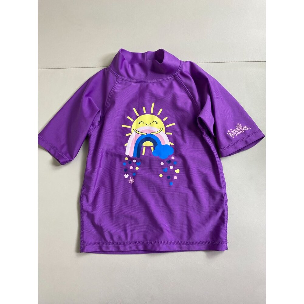 UV Skinz UPF 50+ Purple Rash Guard Short sleeve Shirt Kids sz 6 Sun Rainbow